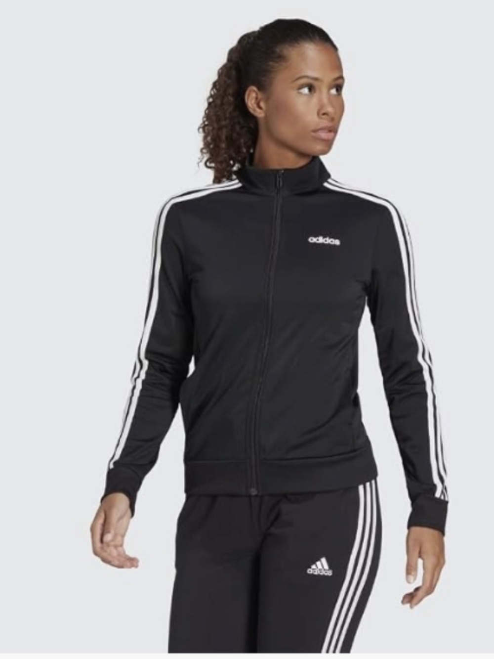 Adidas Black Three-Stripe Full-Zip Track Jacket Size M